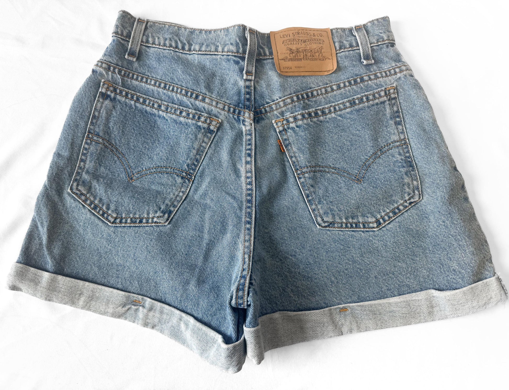 Vintage Levi's Orange Tab 954 Light Wash Cuffed Jean Shorts, 28 Inch Waist
