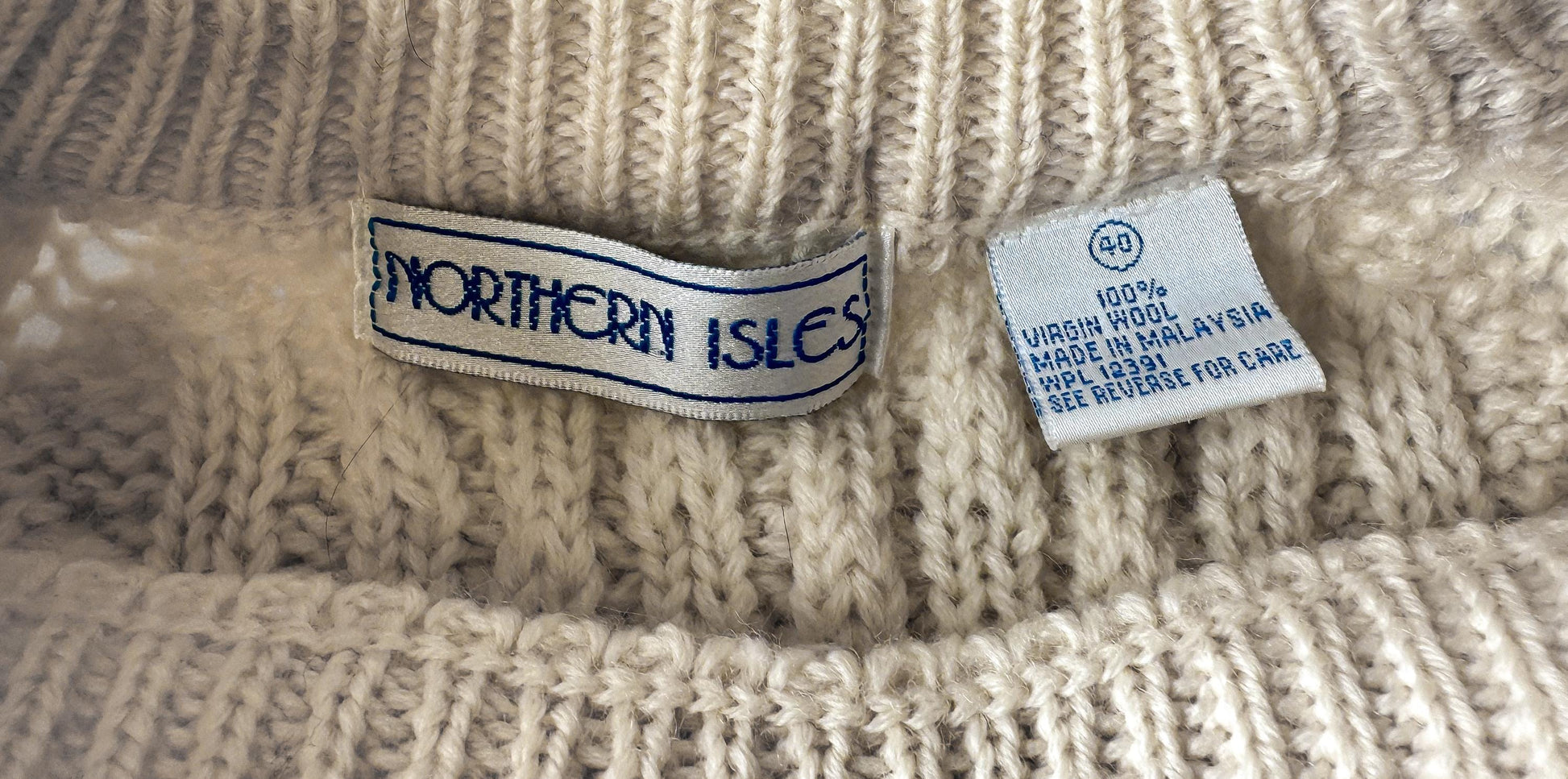 Vintage Cream/Off-White Cable Knit Pure Wool Sweater, Approx. Women's Sz. M/L