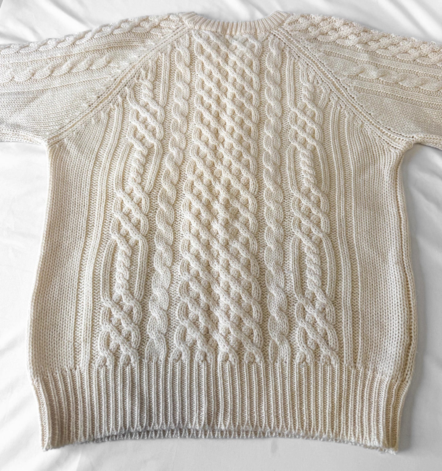 Vintage Cream/Off-White Cable Knit Pure Wool Sweater, Approx. Women's Sz. M/L