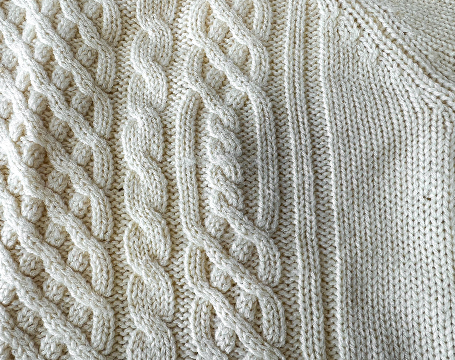 Vintage Cream/Off-White Cable Knit Pure Wool Sweater, Approx. Women's Sz. M/L