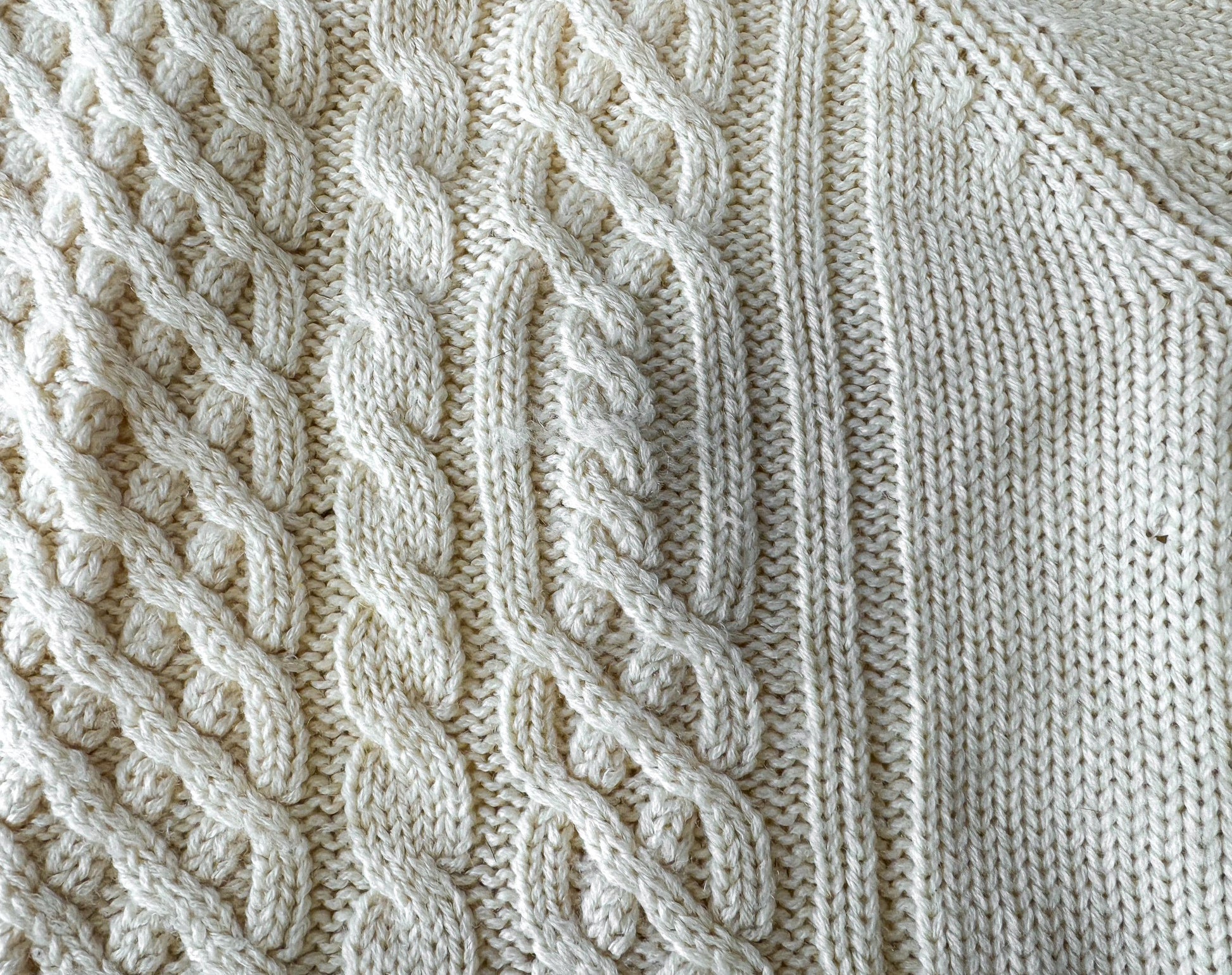 Vintage Cream/Off-White Cable Knit Pure Wool Sweater, Approx. Women's Sz. M/L