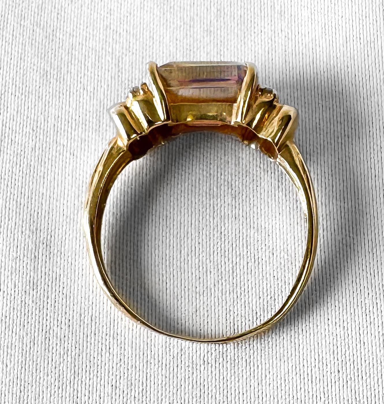 10K Pink Mystic Topaz Diamond Accent Rectangle Statement Ring, Sz. 7, Unique Statement Ring