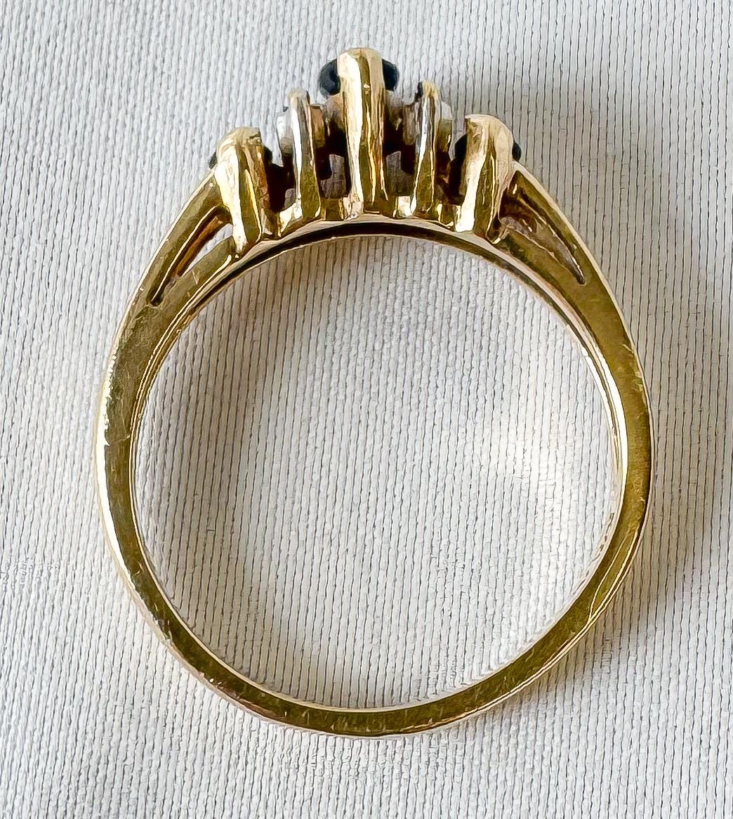 Vintage 10K Yellow Gold Dark Blue Sapphire Marquise Diamond Accent Ring, Sz. 6.5