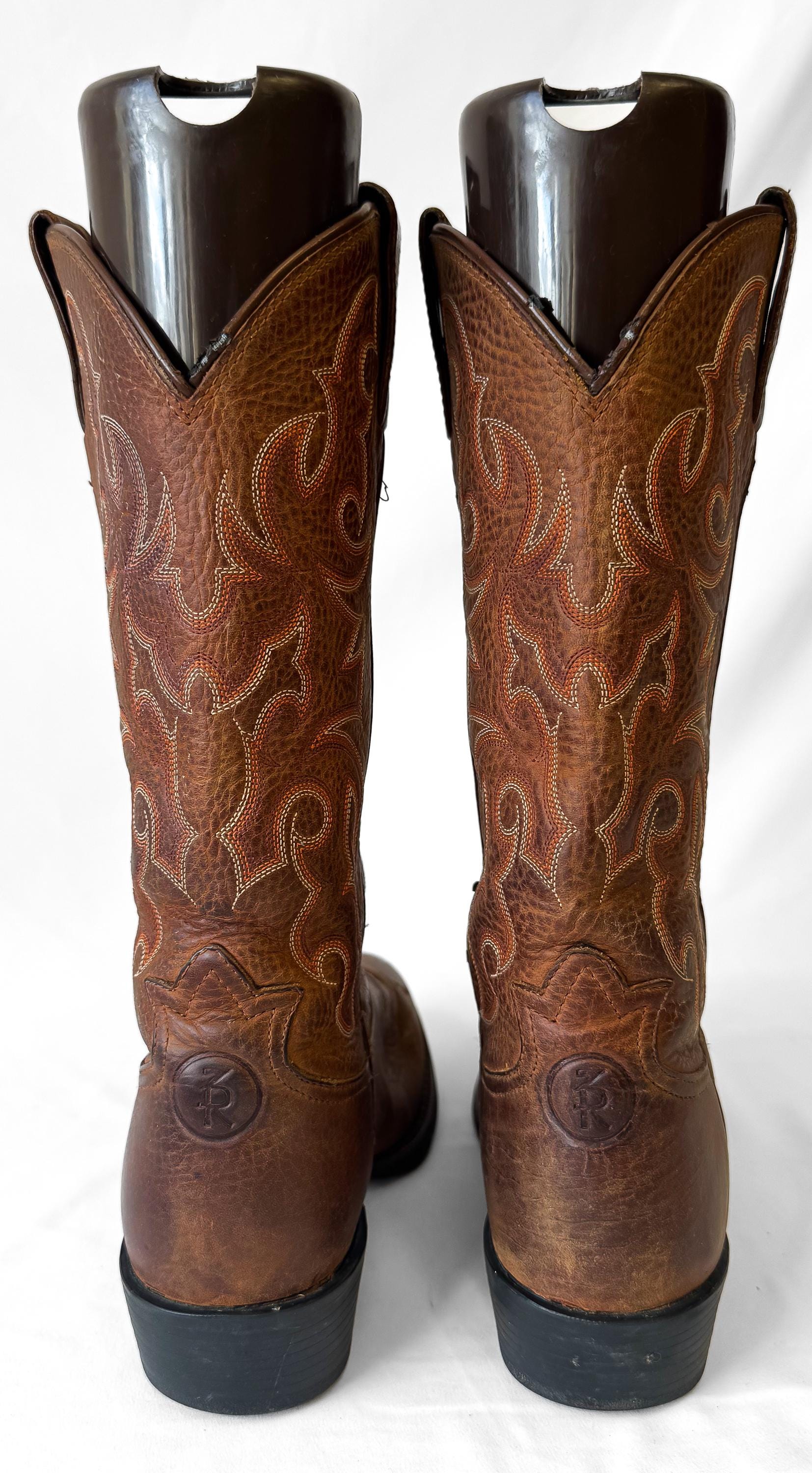 Tony Lama Buckaroo RR4000 Brown Leather Embroidered Cowboy Boots, Men's Sz. 8EE, Unisex Western Festival Boots