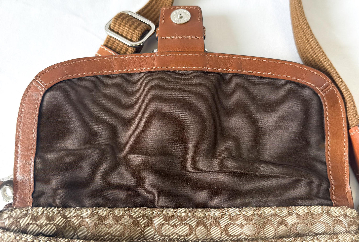 Y2K 00s Coach Soho Signature Mini C Beige Khaki Jacquard Crossbody Bag