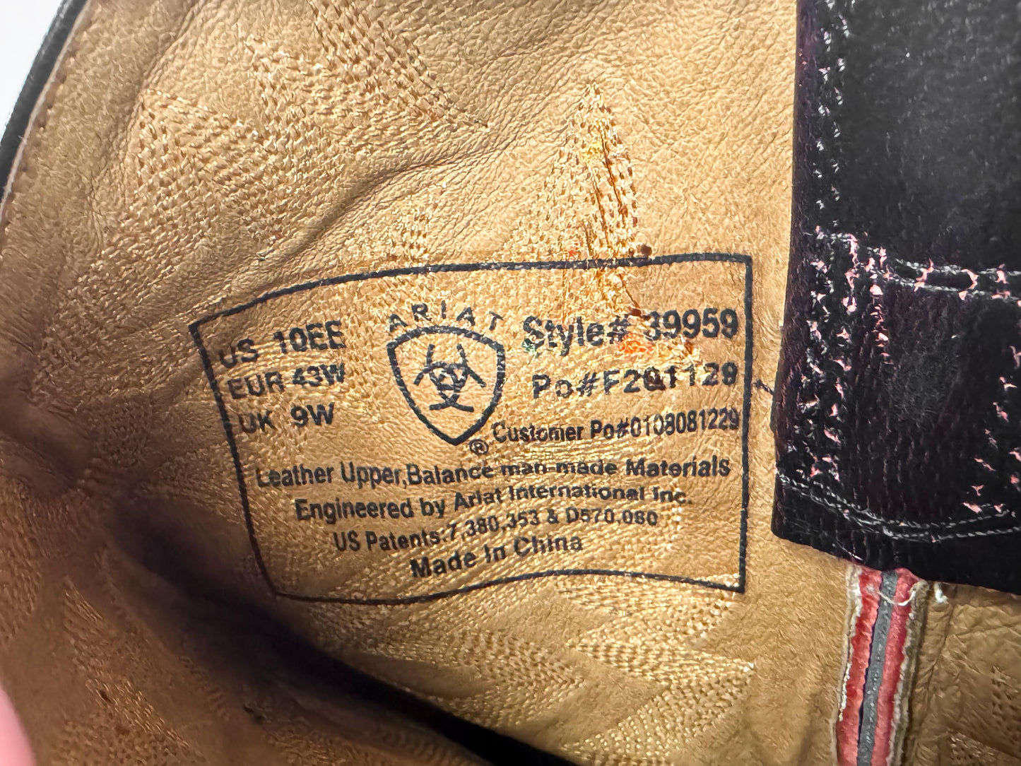 Ariat Black Leather Cowboy Boots with Orange and Yellow Embroidery, Men's Sz. 10EE, Unique Vintage Western Festival Boots