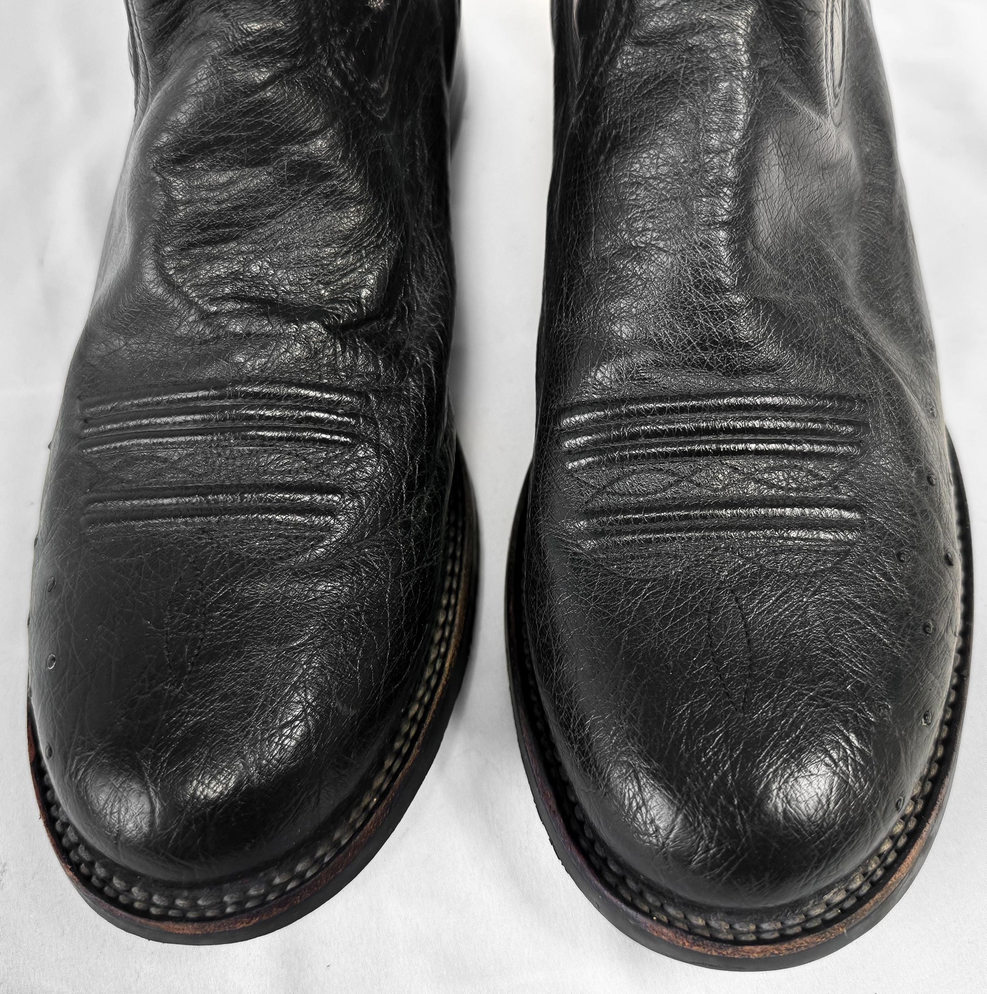 Ariat Black Leather Cowboy Boots with Orange and Yellow Embroidery, Men's Sz. 10EE, Unique Vintage Western Festival Boots