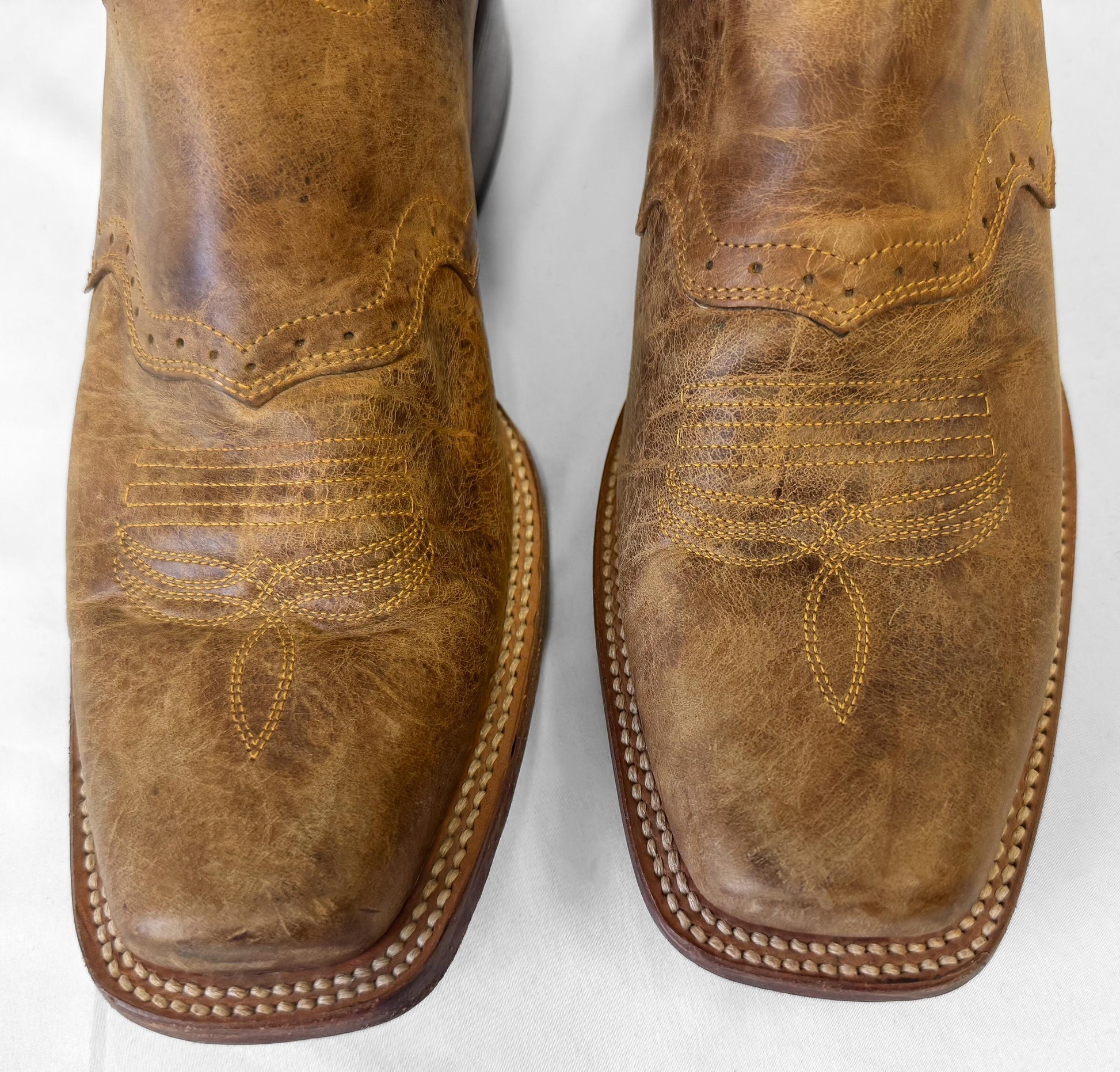 J.B. Dillon Windmark Blue Tan Leather Cowboy Boots, Men's Sz. 10D, Unique Western Boots