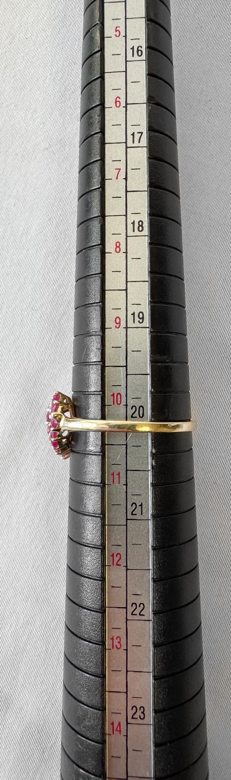Vintage 10K Yellow Gold Diamond Ruby Double Heart Ring, Sz. 10.25