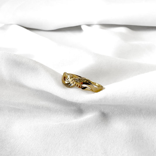 Vintage 10K Yellow Gold "Mom" Monogram Diamond Accent Ring, Sz. 9.75/10