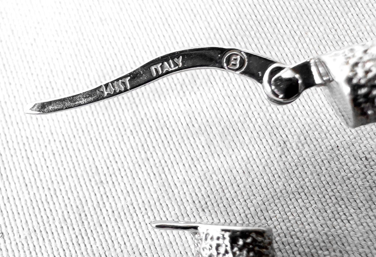 14K Italy White Gold Twisted Stardust Textured Oblong Tube 1.5 Inch Hoop Earrings, Unique Statement Minimalist Hoops