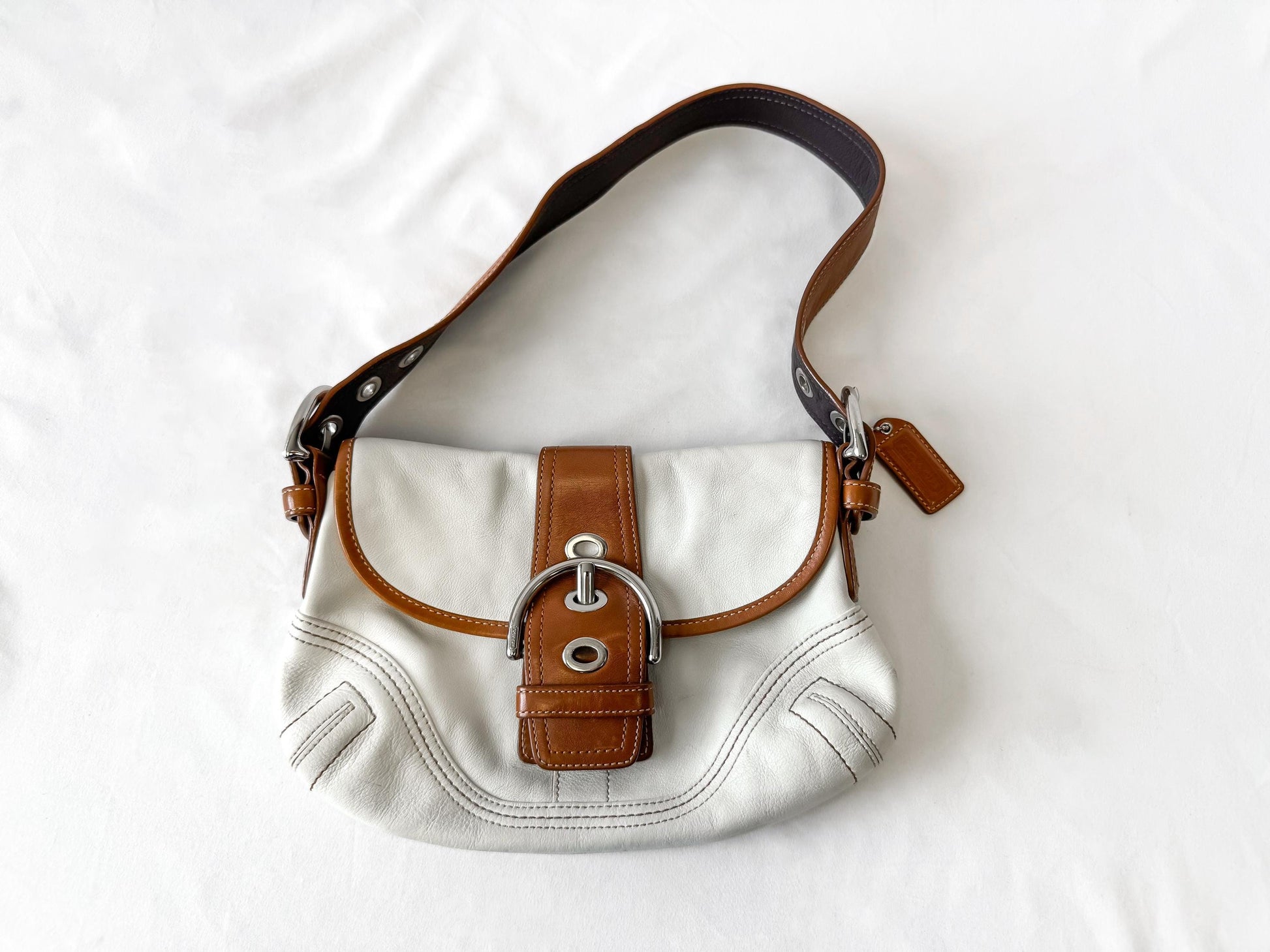 Y2K 00s Coach Off-White Cream Brown Soho Leather Shoulder Bag, Style 10188