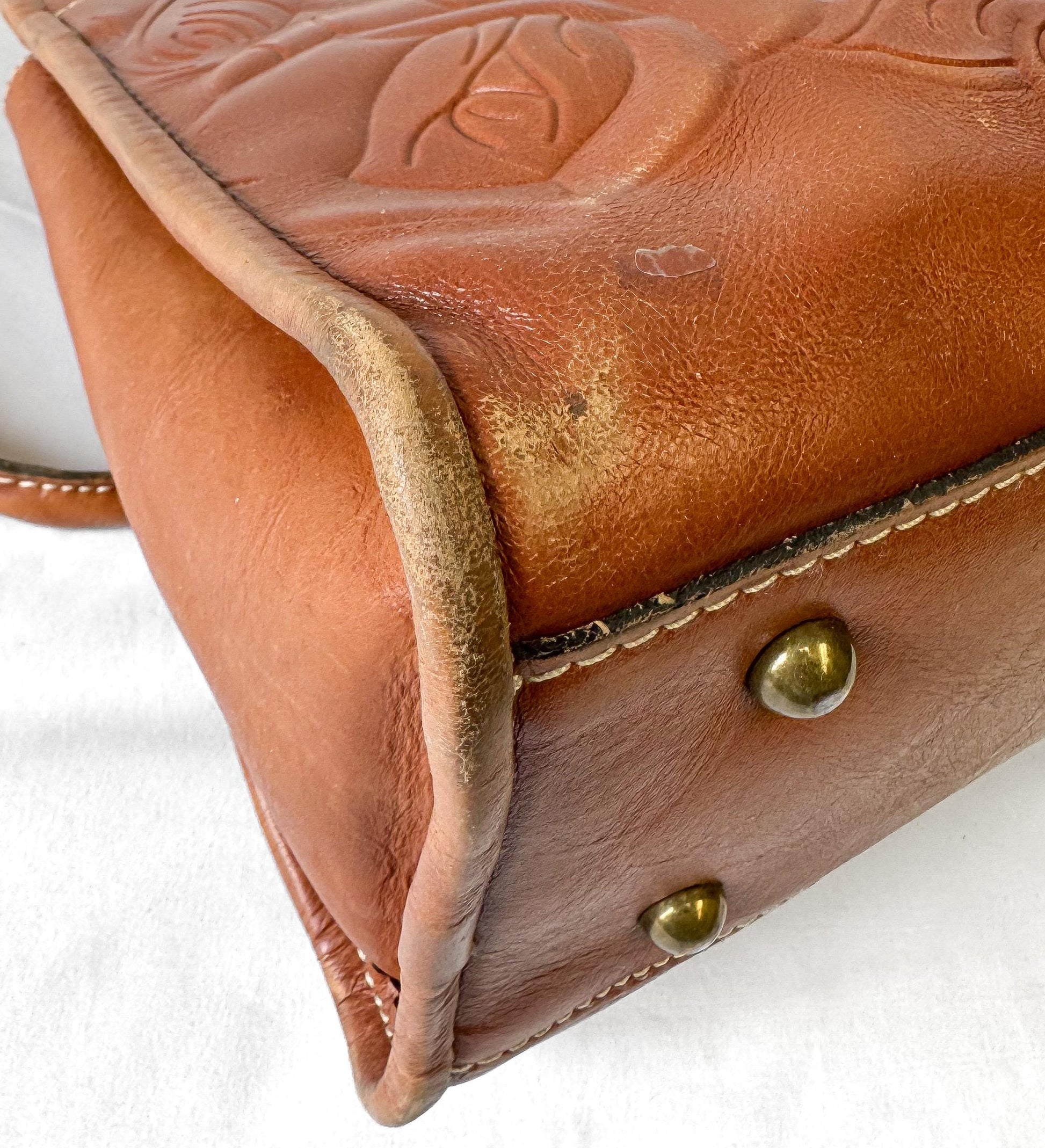 Vintage Style Patricia Nash Paris Brown Floral Tooled Leather Satchel Shoulder Bag, Western Boho Style Handbag