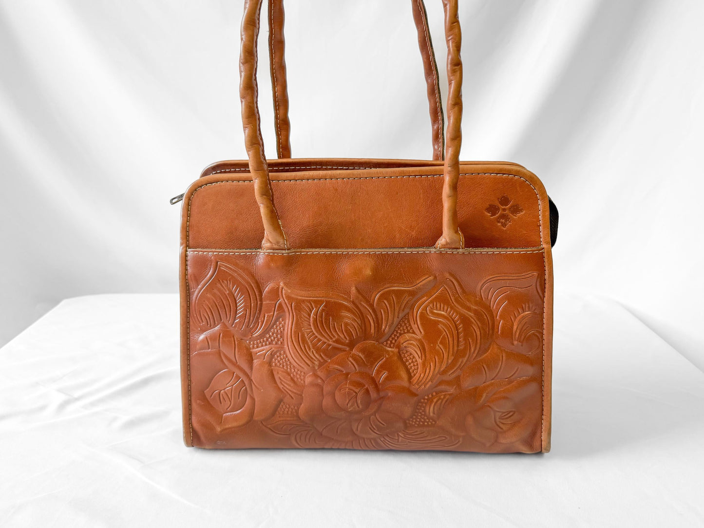 Vintage Style Patricia Nash Paris Brown Floral Tooled Leather Satchel Shoulder Bag, Western Boho Style Handbag