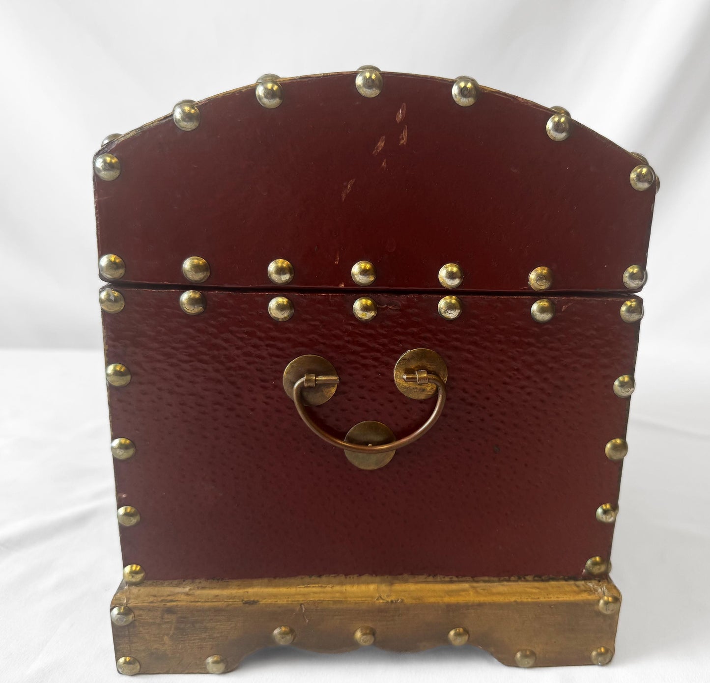 Vintage Black Gold Painted Wood Floral Stud Accent Jewelry Trunk Trinket Box