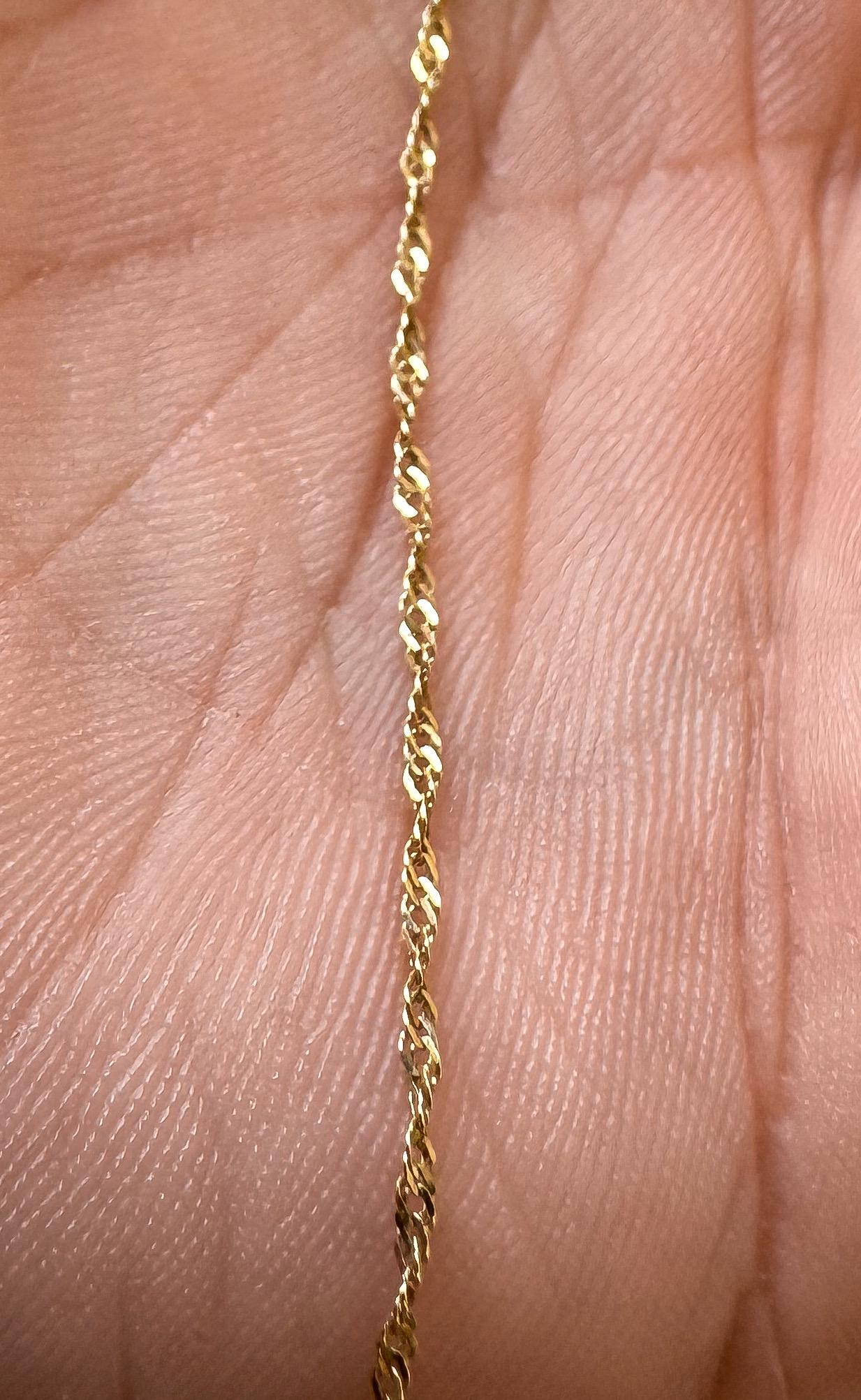 14K Italy Yellow Gold Twisted Link Ultra-Thin 16 Inch Roughly 1mm Chain Necklace, Simple Dainty Minimalist Chain
