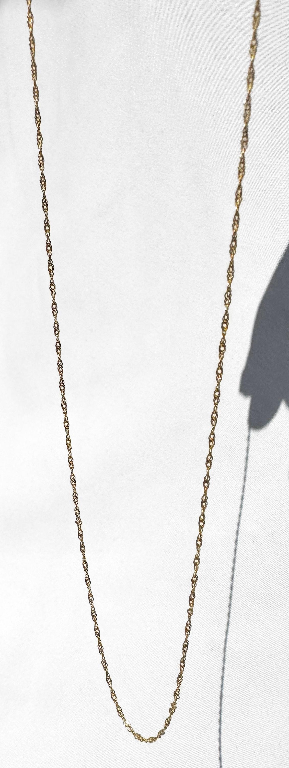14K Italy Yellow Gold Twisted Link Ultra-Thin 16 Inch Roughly 1mm Chain Necklace, Simple Dainty Minimalist Chain