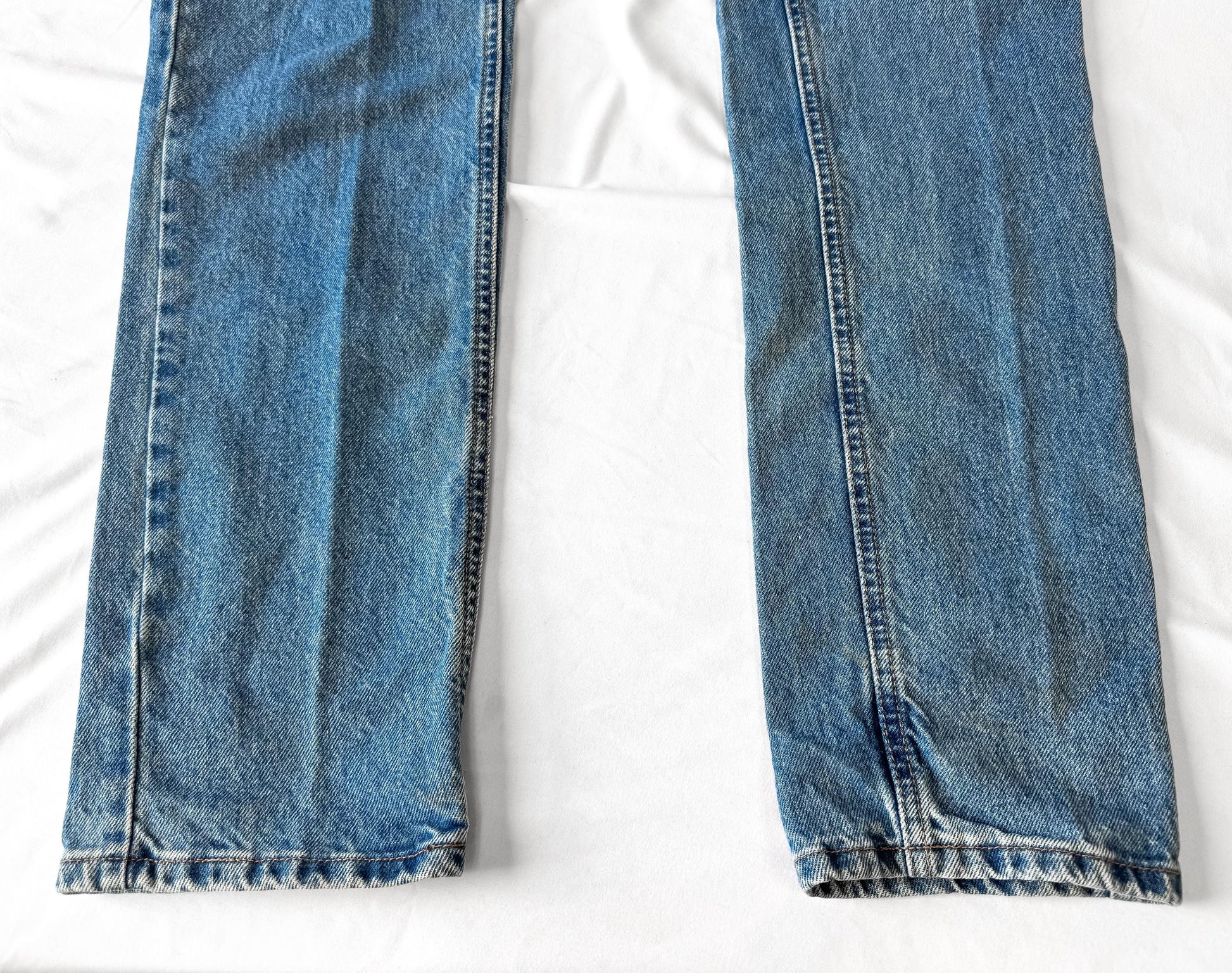 Vintage Diamond Cut Medium Wash High Rise Brown Leather Stud Accent Pocketless Jeans, Sz. 28" x 36", Unique Western Festival Jeans