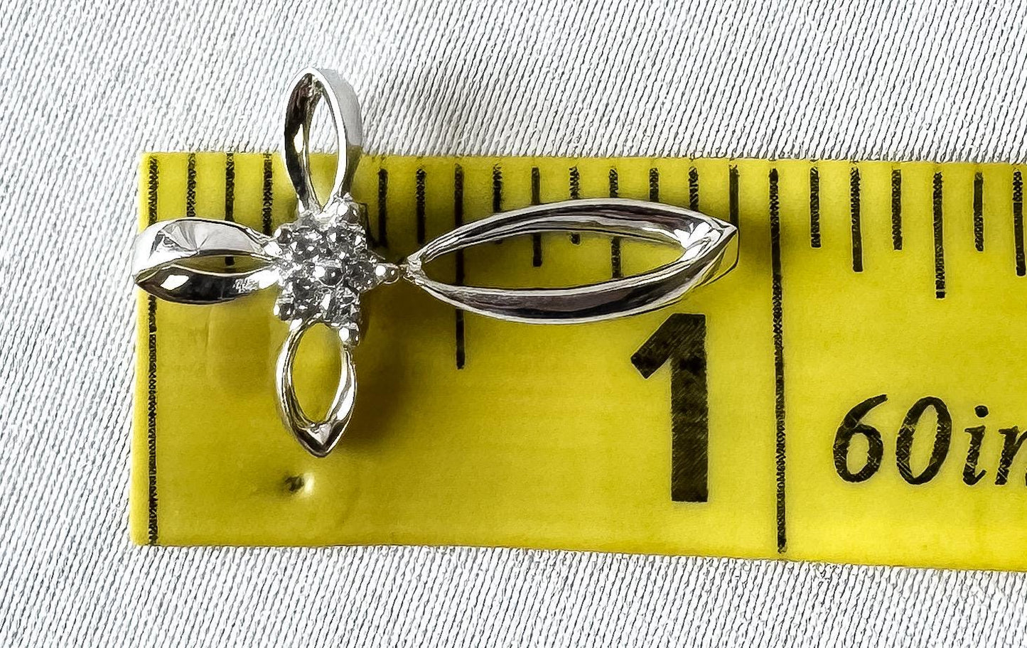 10K White Gold Diamond Cluster Flower Cross Pendant, Roughly 1 Inch, Simple Dainty Everyday Elegant Christian Necklace