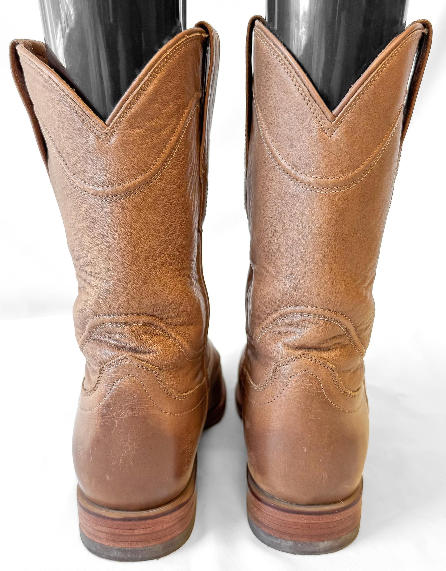 Tecovas The Earl Beige Leather Cowboy Boots, Men's Sz. 8.5EE, Unisex Vintage Style Western Festival Boots