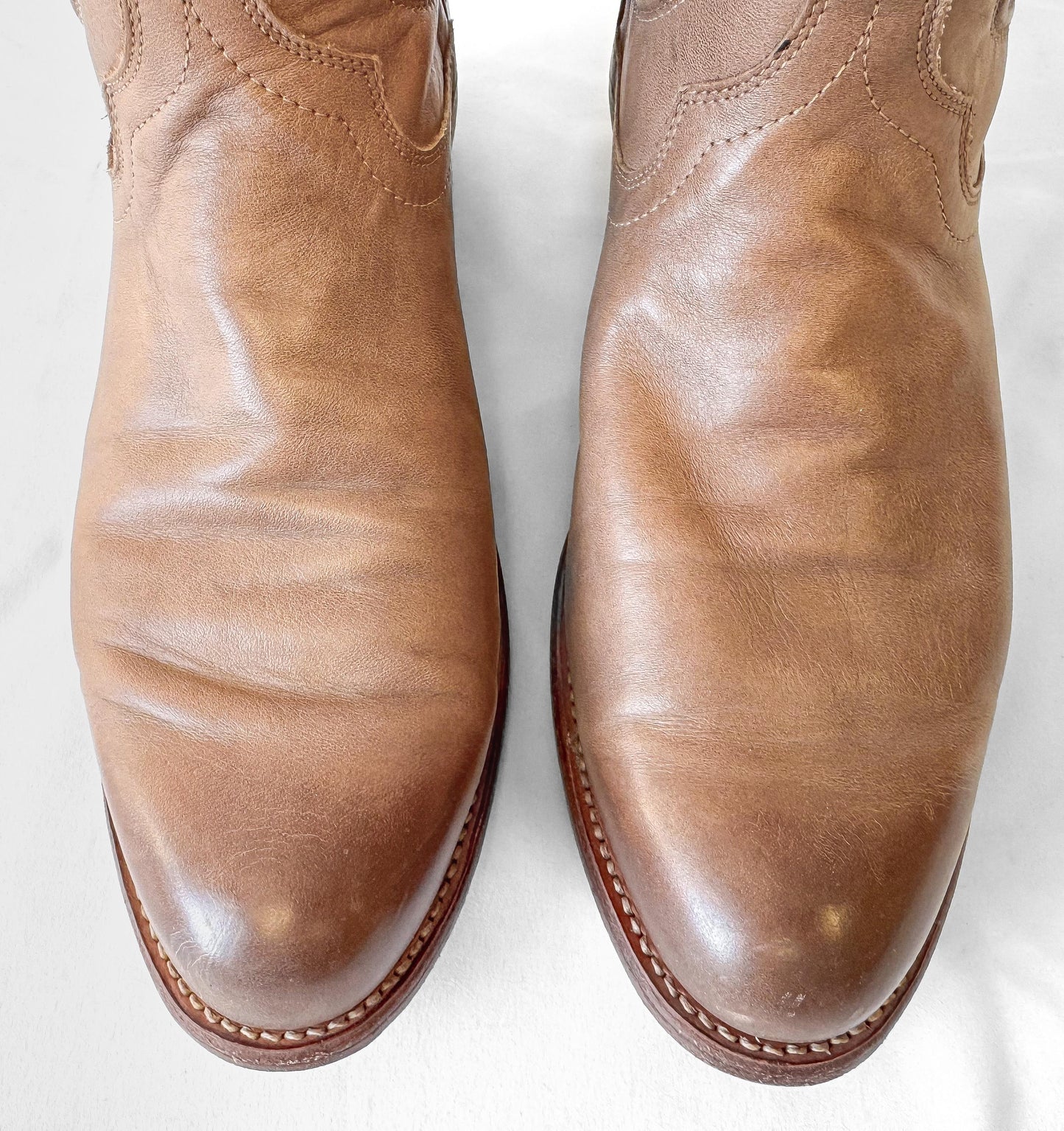 Tecovas The Earl Beige Leather Cowboy Boots, Men's Sz. 8.5EE, Unisex Vintage Style Western Festival Boots