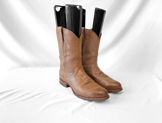 Tecovas The Earl Beige Leather Cowboy Boots, Men's Sz. 8.5EE, Unisex Vintage Style Western Festival Boots