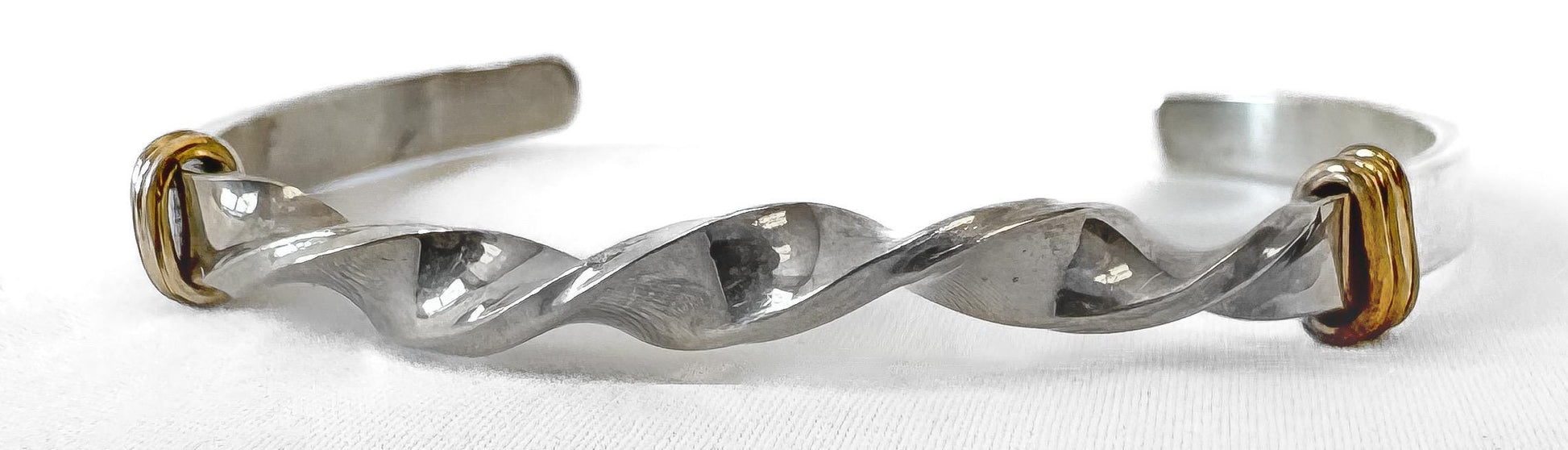 Vintage 925 Sterling Silver 12K Gold Accent Twisted Adjustable Cuff Bracelet, Approx. 4-7.5"