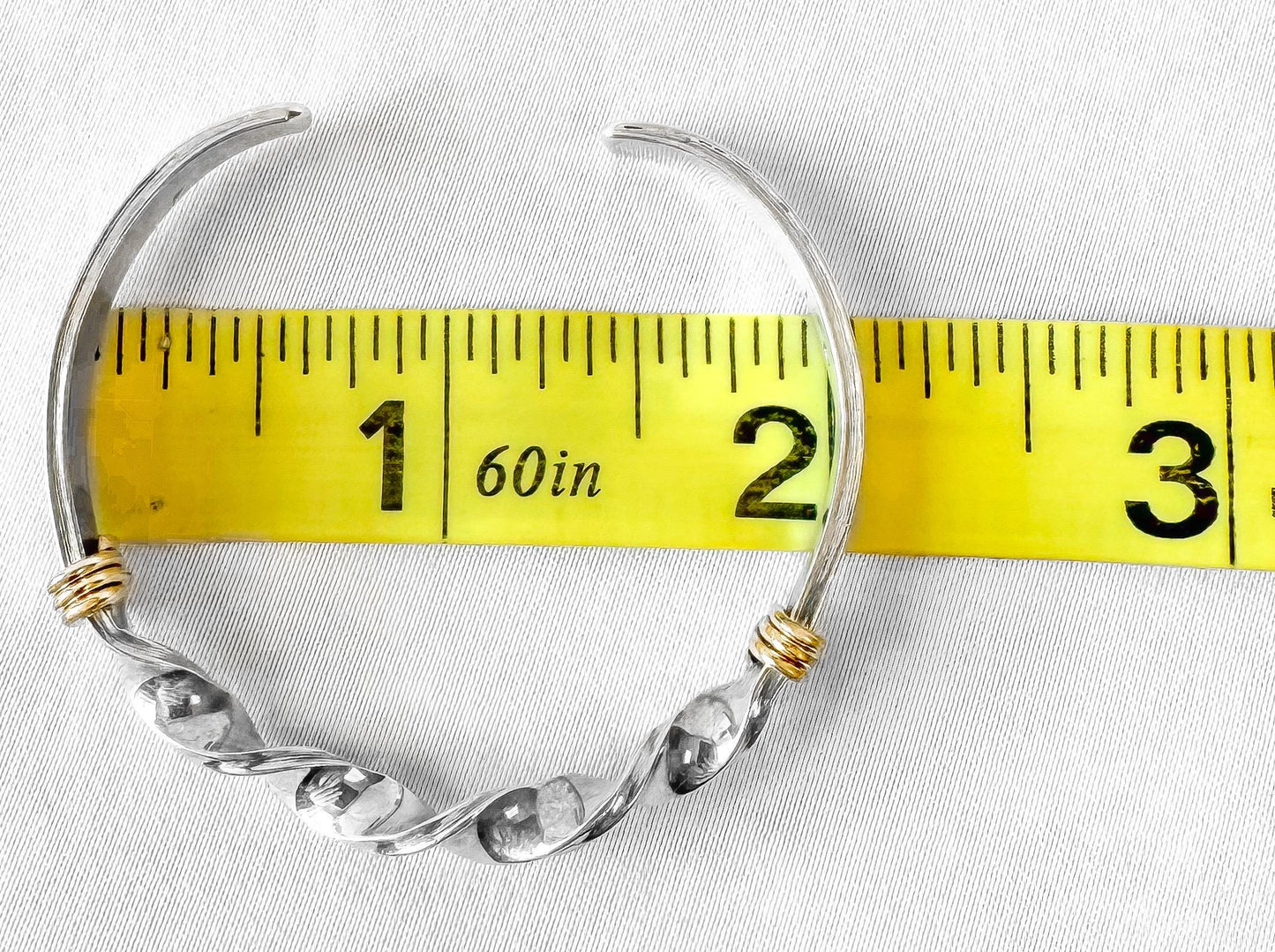 Vintage 925 Sterling Silver 12K Gold Accent Twisted Adjustable Cuff Bracelet, Approx. 4-7.5"