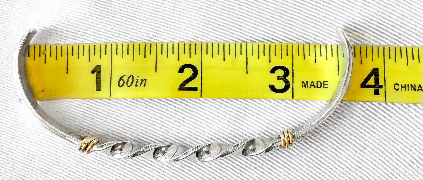 Vintage 925 Sterling Silver 12K Gold Accent Twisted Adjustable Cuff Bracelet, Approx. 4-7.5"