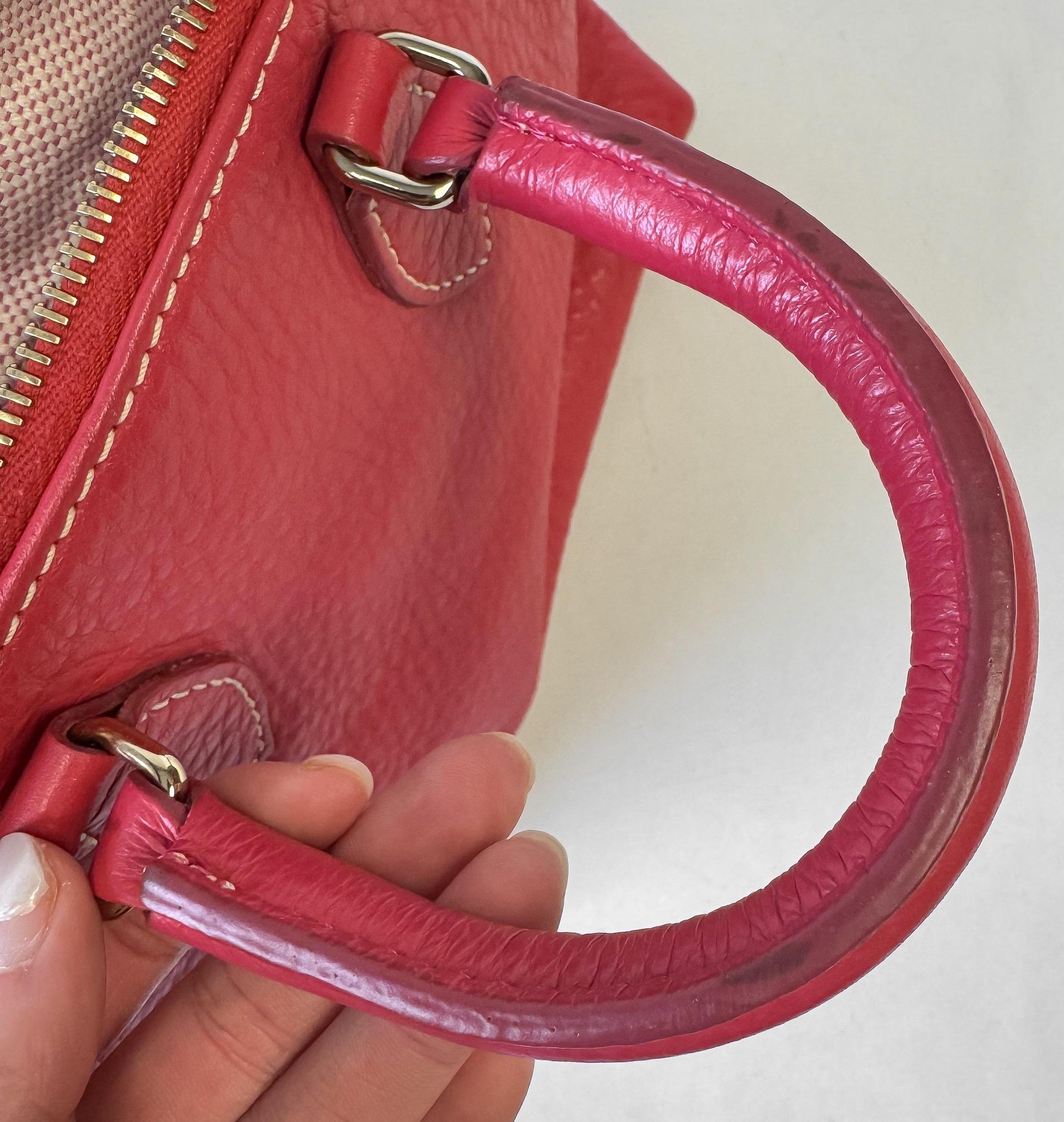 Dooney and Bourke Pink Pebbled Leather Satchel with Detachable Crossbody Strap