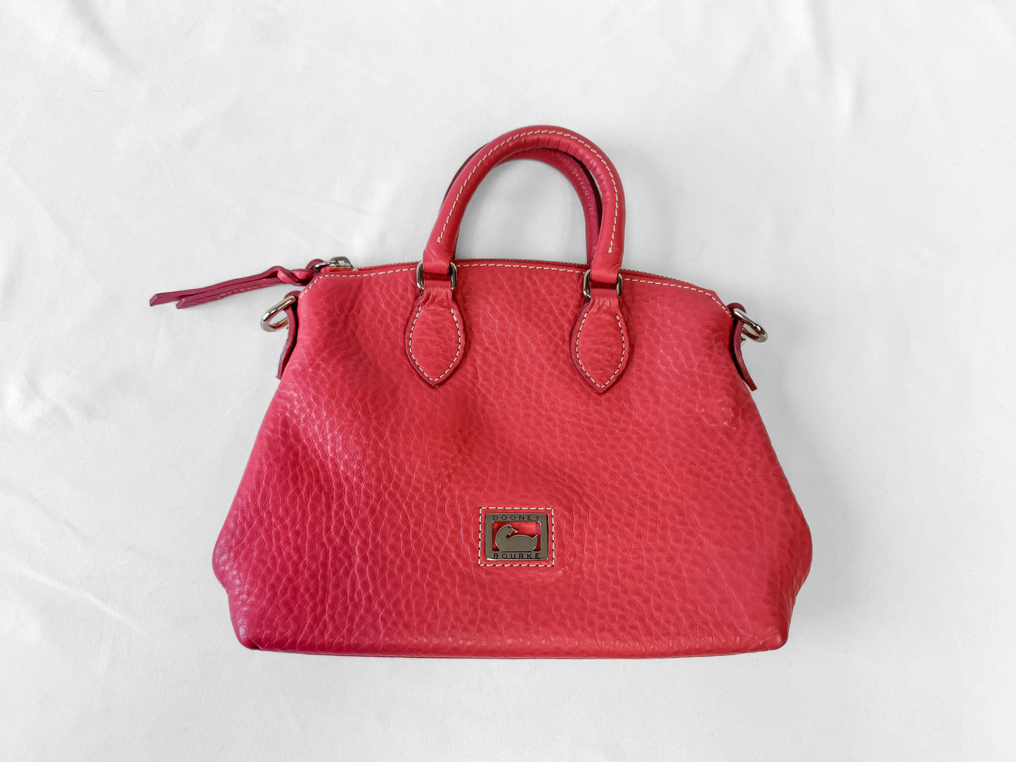 Dooney and Bourke Pink Pebbled Leather Satchel with Detachable Crossbody Strap