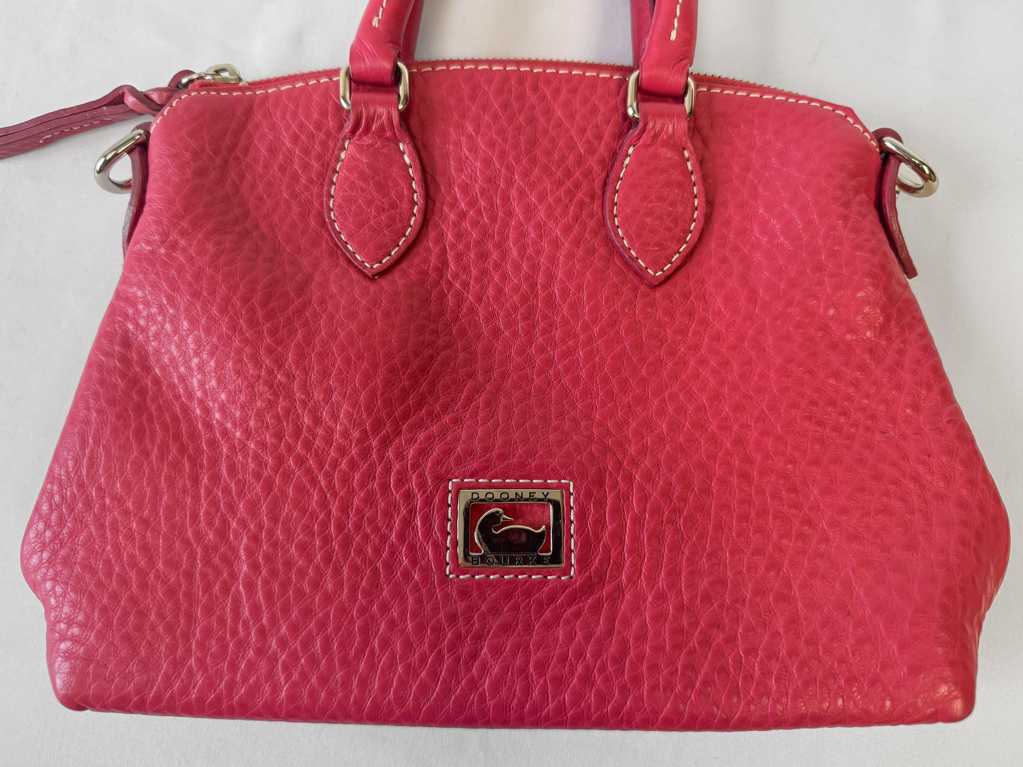 Dooney and Bourke Pink Pebbled Leather Satchel with Detachable Crossbody Strap
