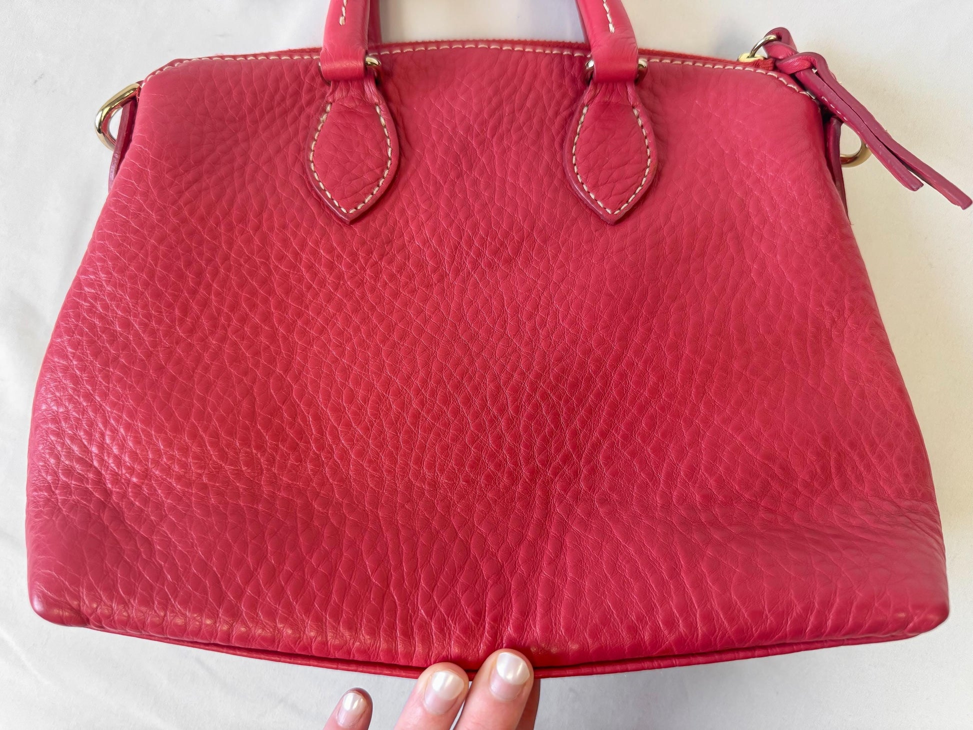 Dooney and Bourke Pink Pebbled Leather Satchel with Detachable Crossbody Strap