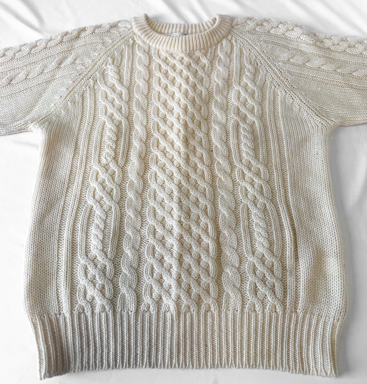 Vintage Cream/Off-White Cable Knit Pure Wool Sweater, Approx. Women's Sz. M/L