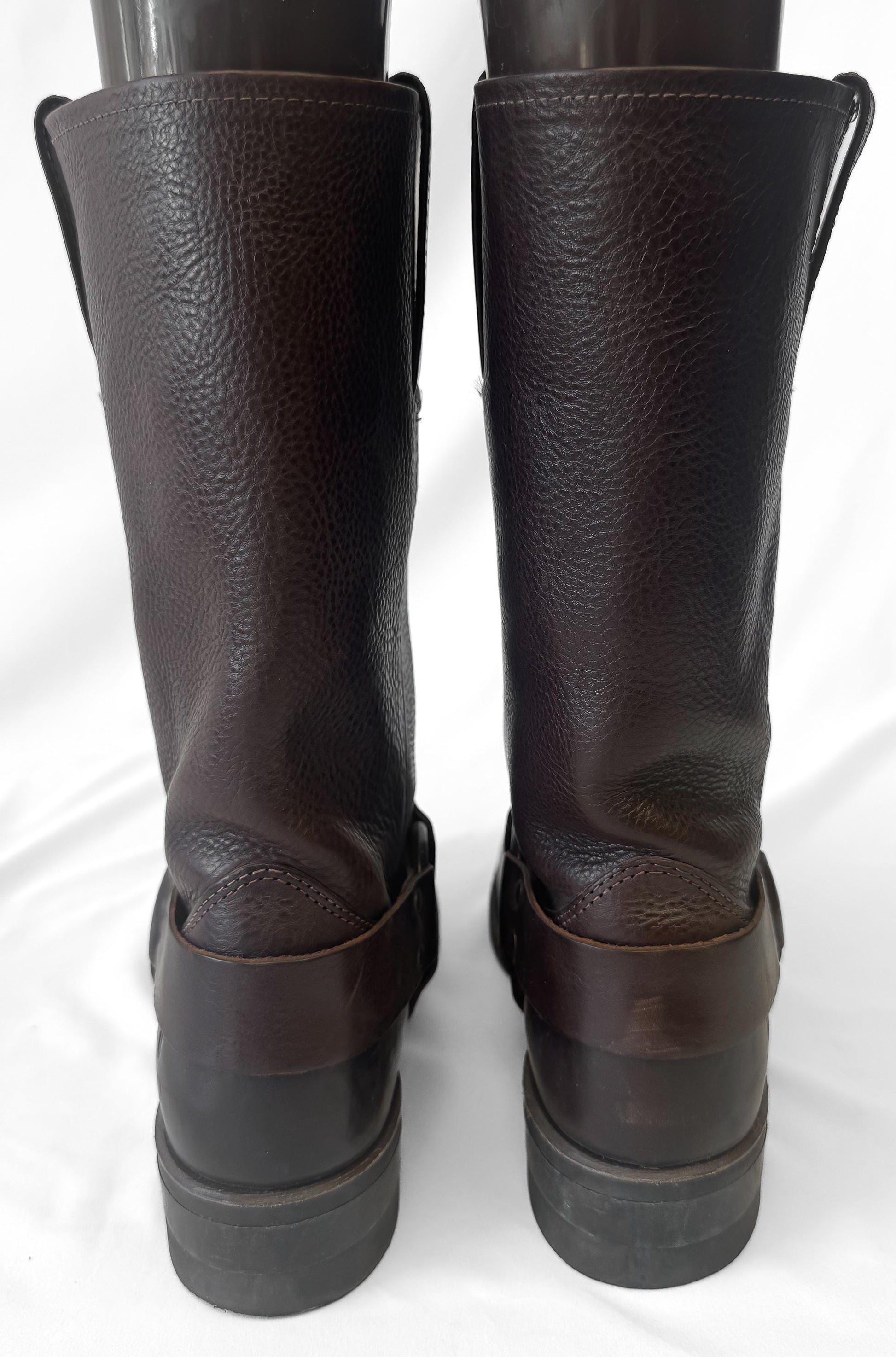 Vintage Frye Chocolate Brown Leather Square Toe Harness Boots, Men's Sz. 10M, Unisex Western Style Boots