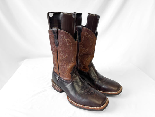 Vintage Style Ariat Quickdraw Two Toned Brown Leather Cowboy Boots, Sz. 11D