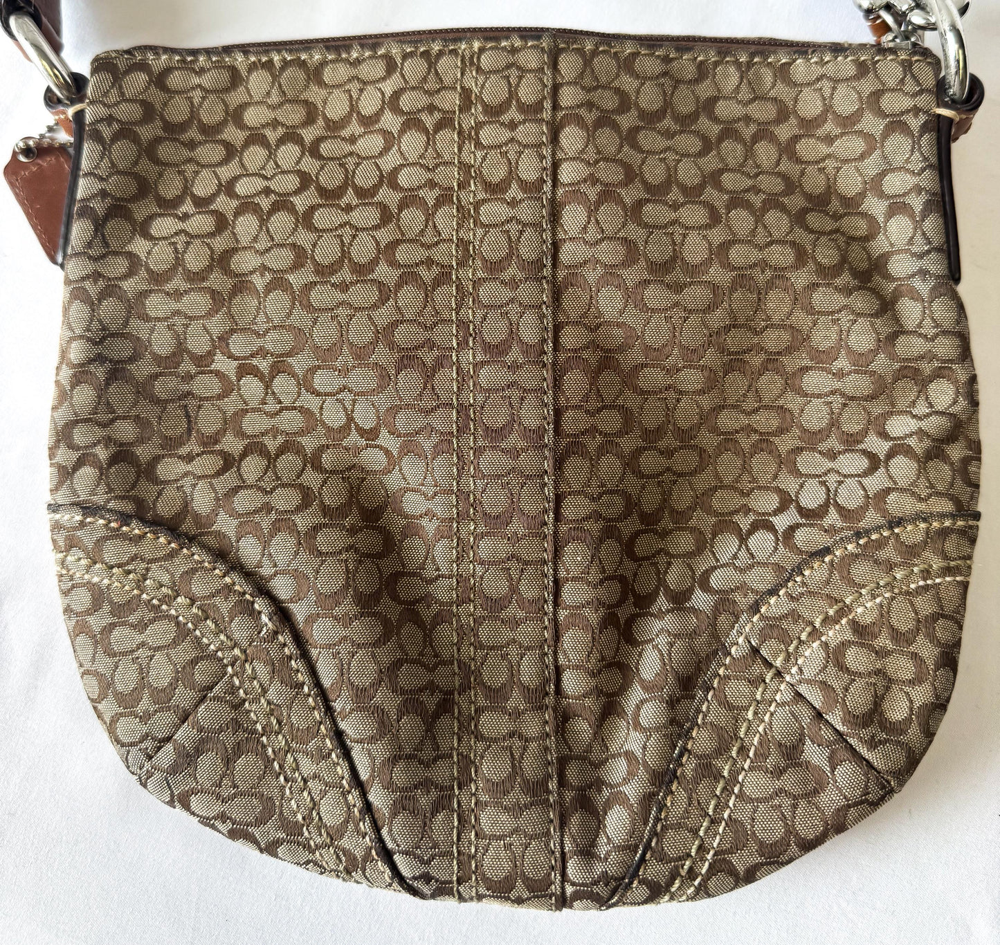 Y2K 00s Coach Soho Signature Mini C Beige Khaki Jacquard Crossbody Bag