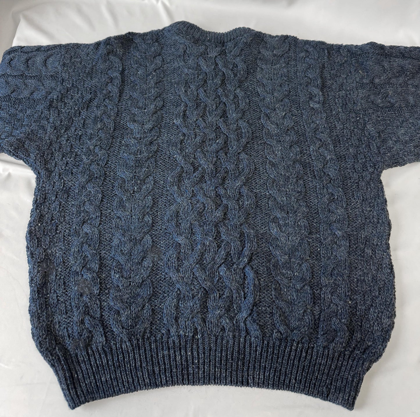 Vintage Aran Crafts Dark Blue Pure Merino Wool Cable Knit Sweater, Men's Sz. M, Wool Unisex Sweater