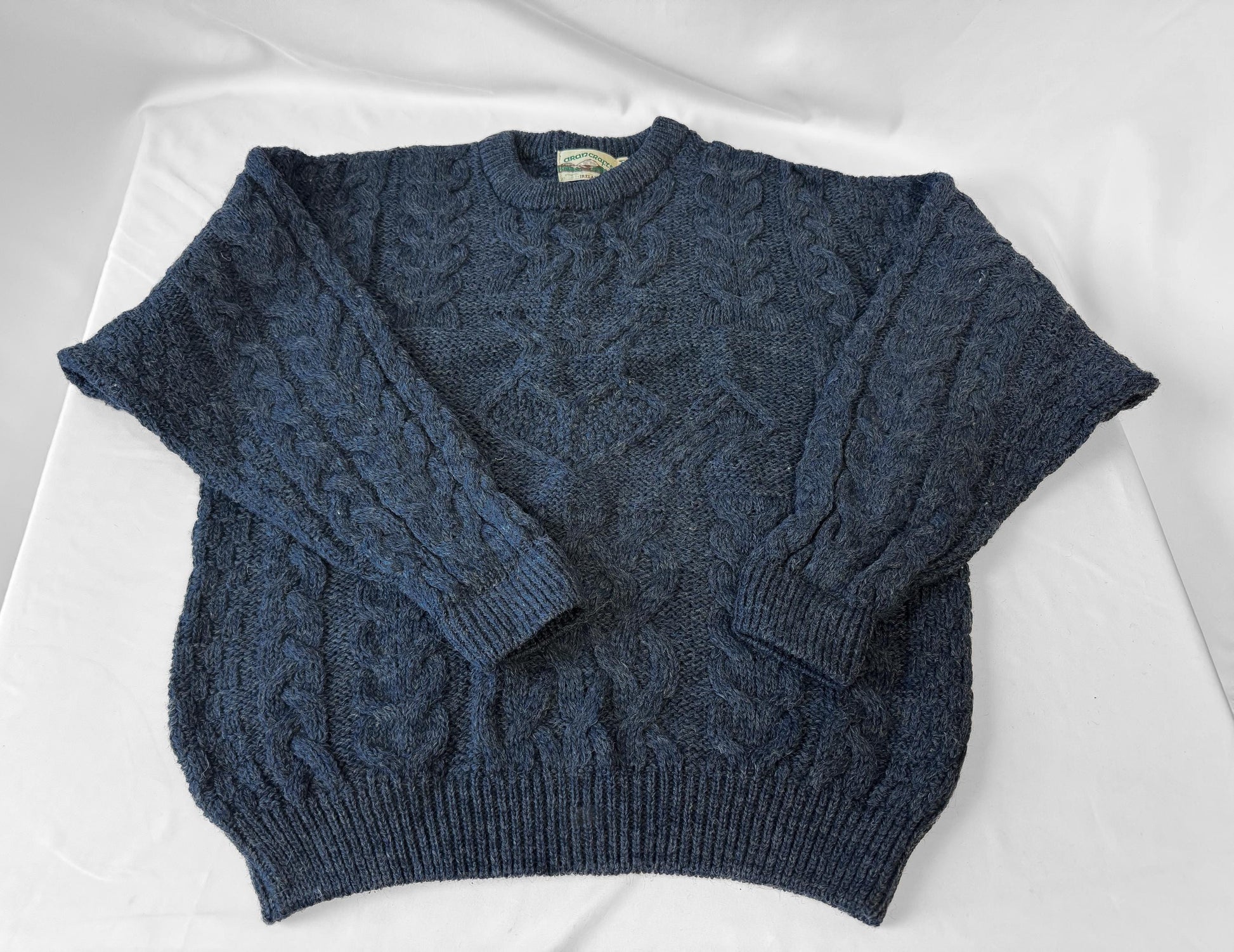 Vintage Aran Crafts Dark Blue Pure Merino Wool Cable Knit Sweater, Men's Sz. M, Wool Unisex Sweater