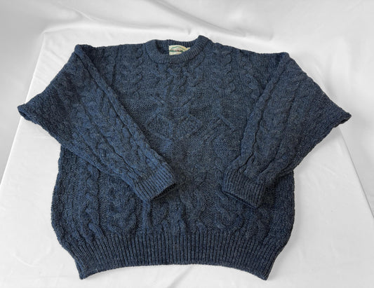 Vintage Aran Crafts Dark Blue Pure Merino Wool Cable Knit Sweater, Men's Sz. M, Wool Unisex Sweater