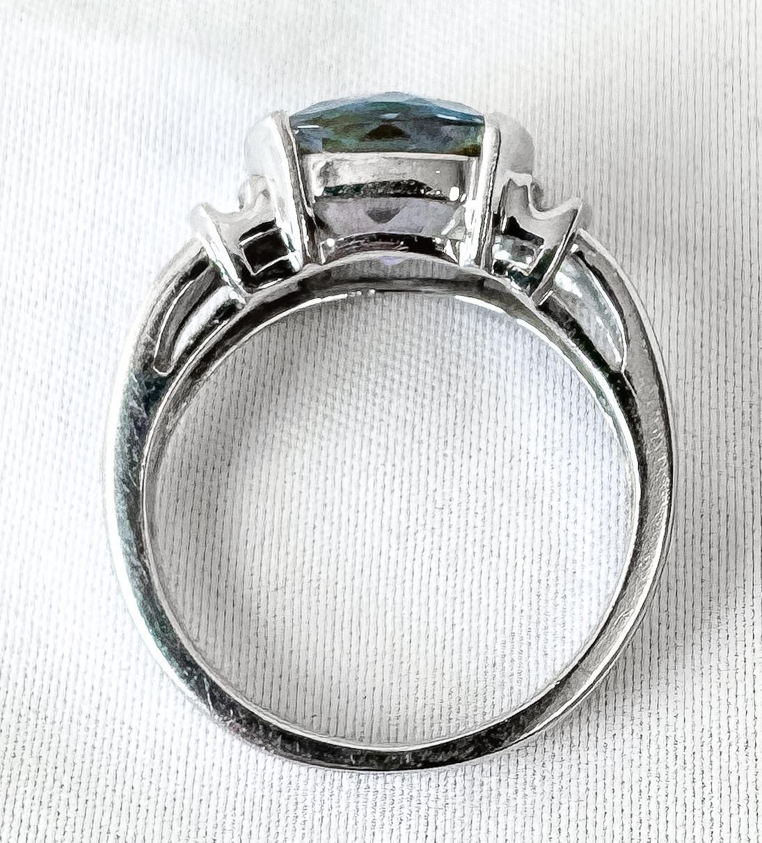 10K White Gold Blue Mystic Sapphire Diamond Accent Ring, Sz. 6