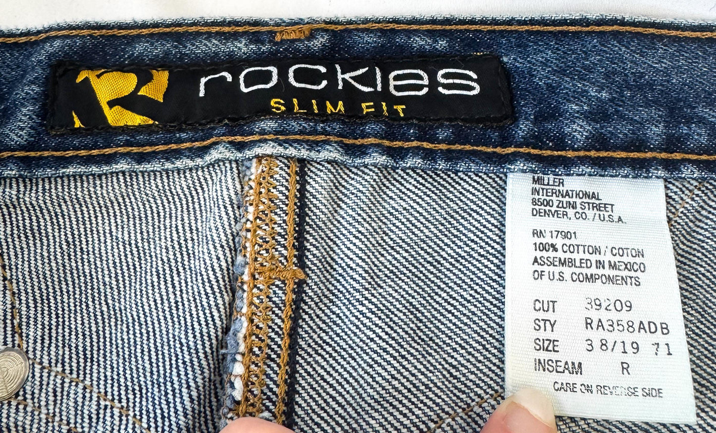 Vintage Rockies Cut Out Stud Accent Dark Wash Bootcut Jeans, Size 37" x 30", Unique Statement Western Boho Festival Jeans