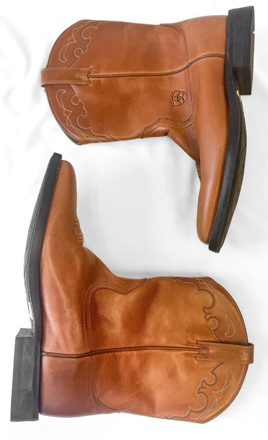 Vintage Style Ariat Sonoro Burnt Orange Leather Cowboy Unisex Boots, Men's Sz. 7.5B, Western Boho Style Festival Boots