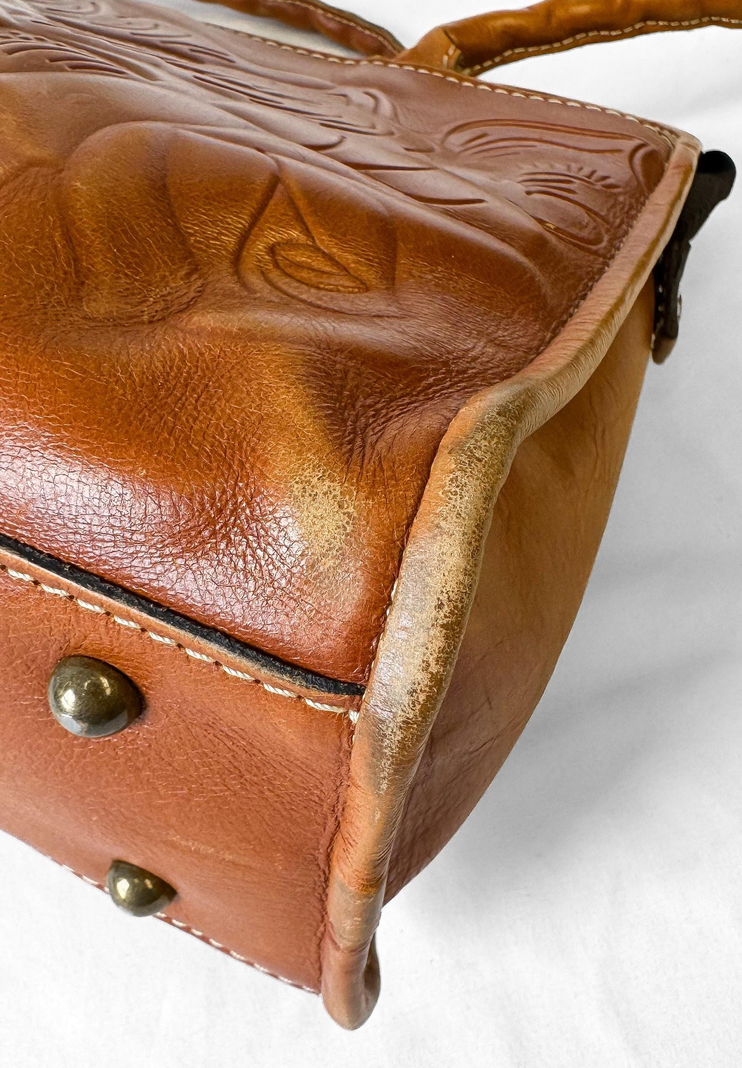 Vintage Style Patricia Nash Paris Brown Floral Tooled Leather Satchel Shoulder Bag, Western Boho Style Handbag