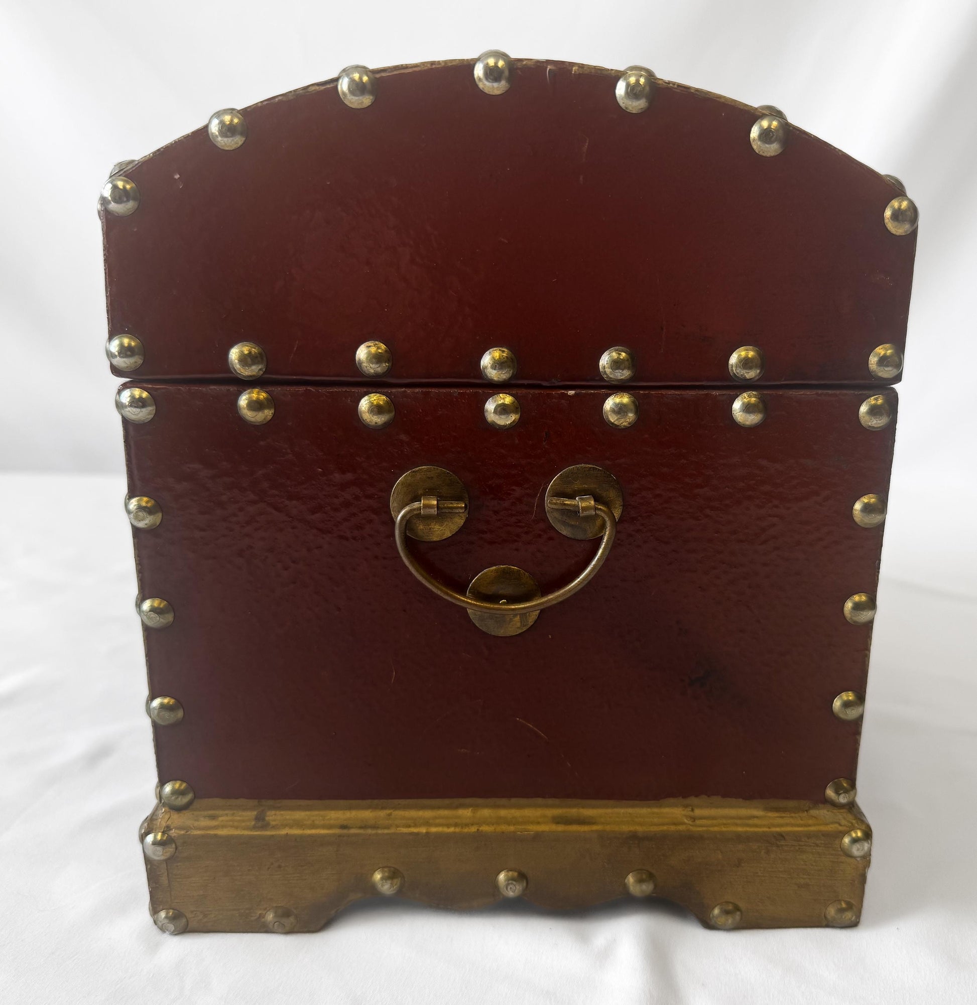 Vintage Black Gold Painted Wood Floral Stud Accent Jewelry Trunk Trinket Box