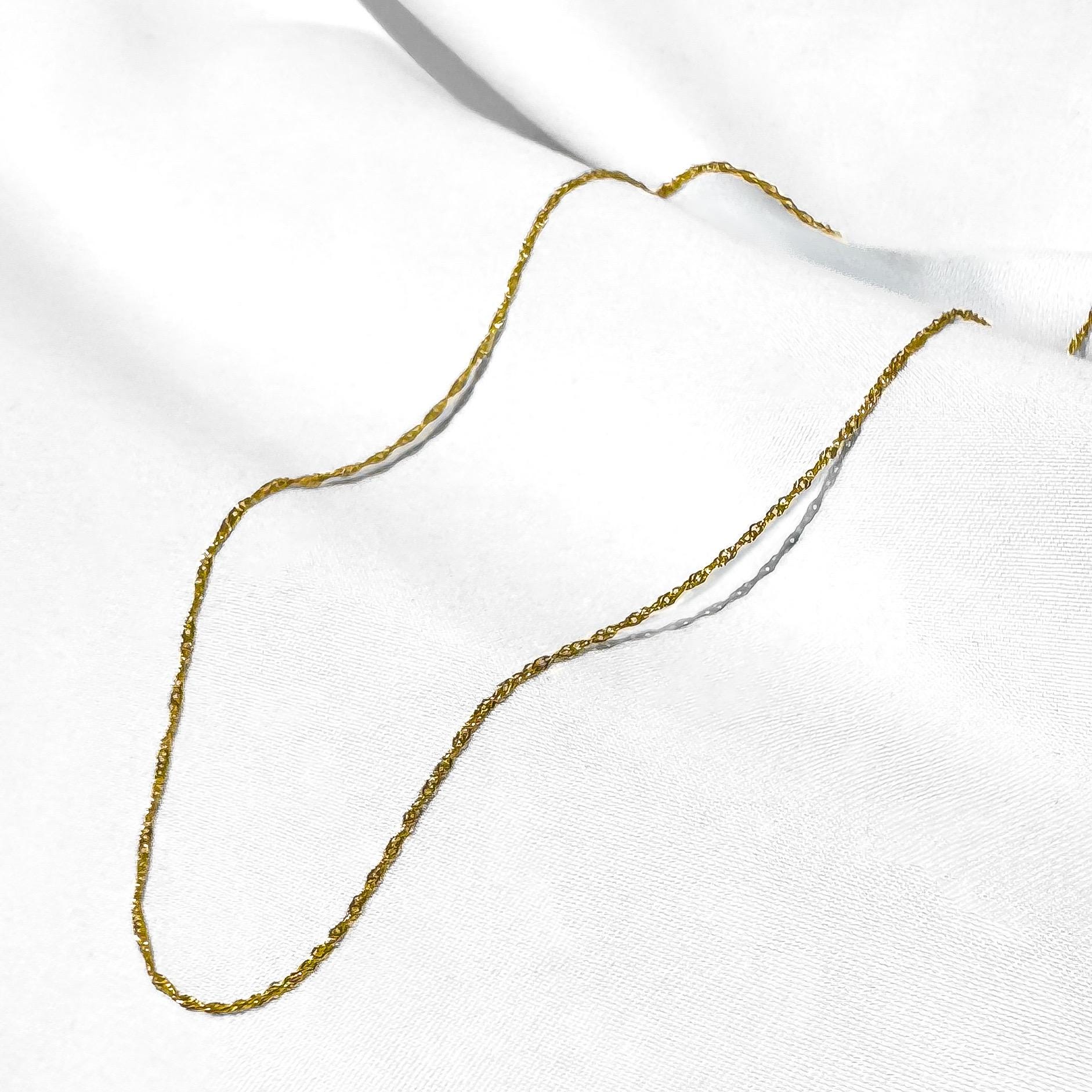 14K Italy Yellow Gold Twisted Link Ultra-Thin 16 Inch Roughly 1mm Chain Necklace, Simple Dainty Minimalist Chain
