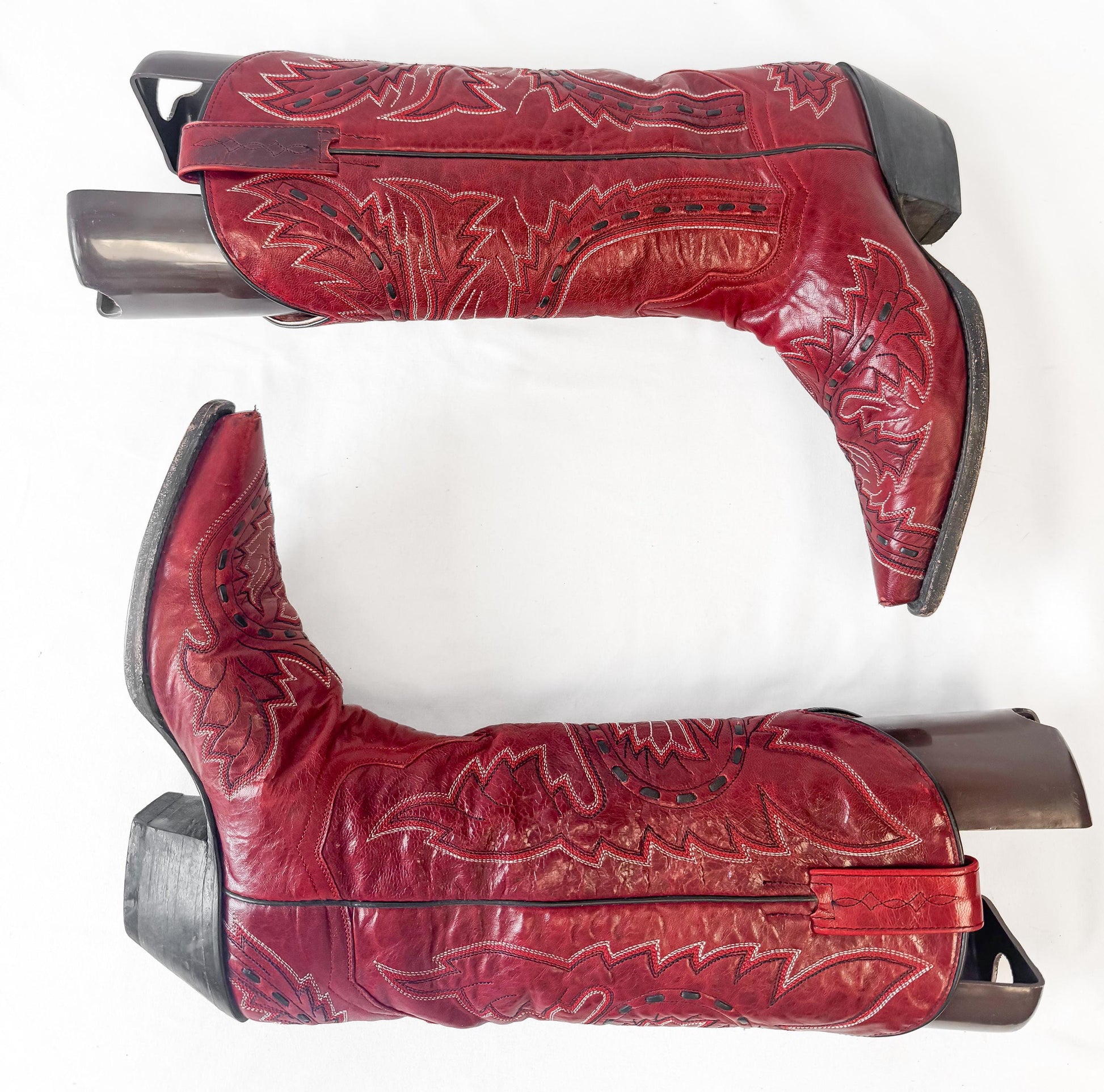 Vintage Style Dan Post Sidewinder Red Embroidered Snip Toe Cowboy Boots, Women's Sz. 7.5M, Style 3455, Western Boho Festival Style Boots