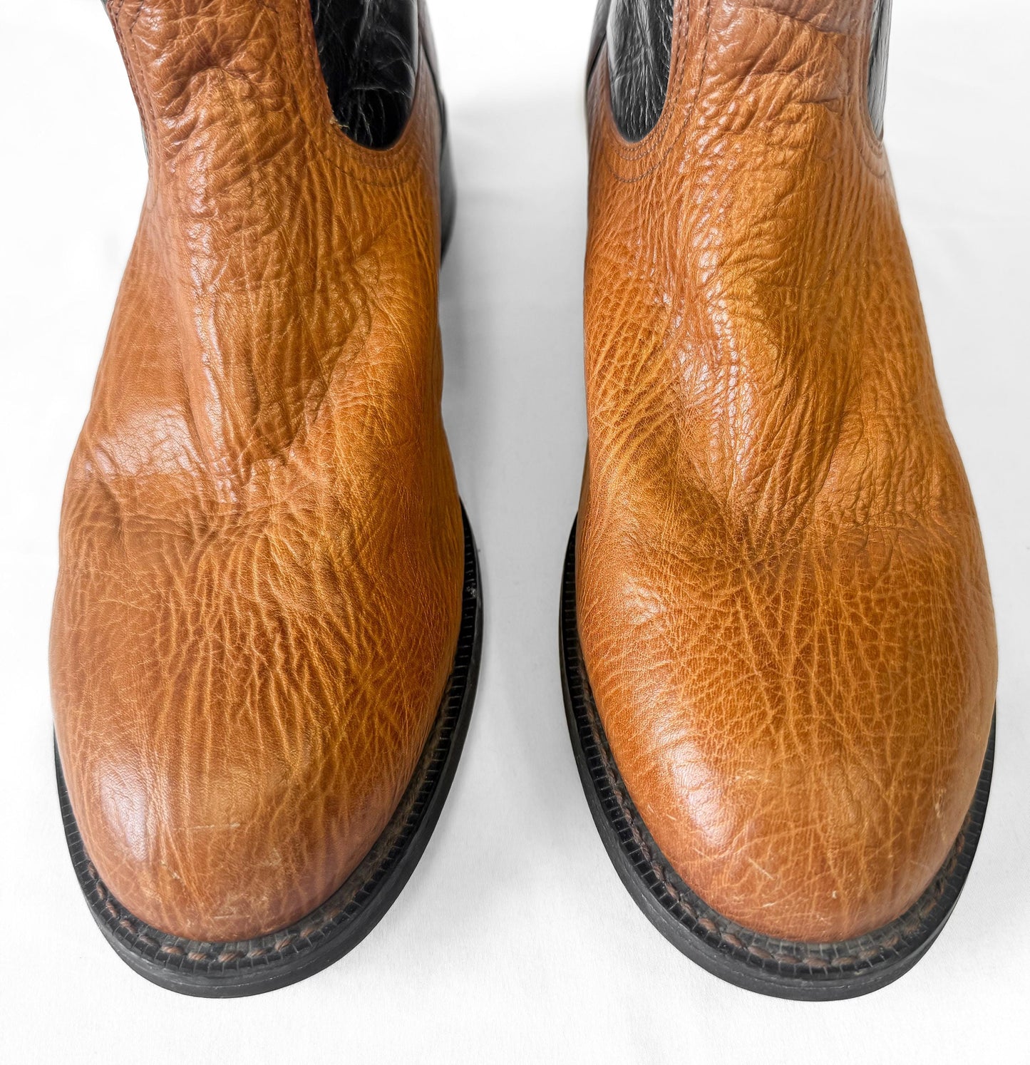 Vintage Style Ariat Black Tan Embroidered Leather Cowboy Boots, Men's Sz. 11.5D