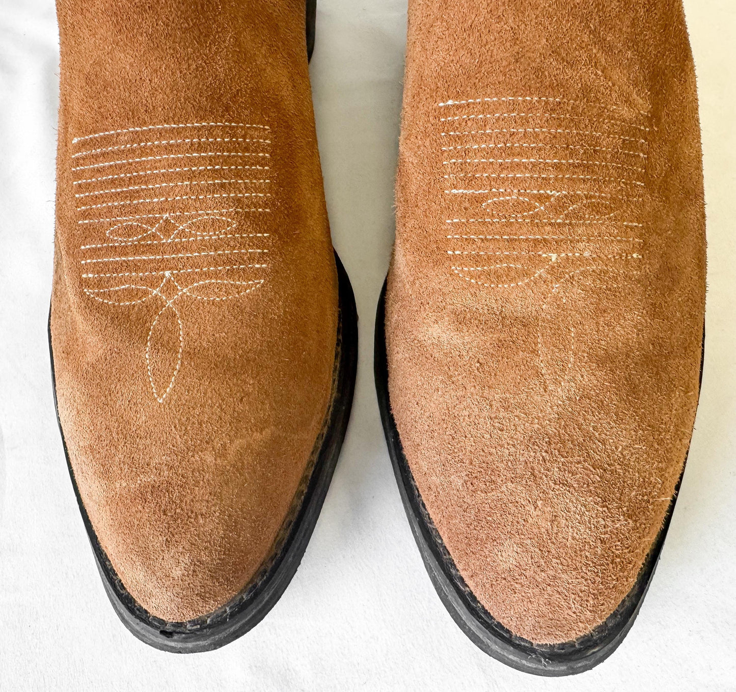 Vintage Style Tony Lama Brown Tan Suede Embroidered Cowboy Boots, Men's Sz. 13D