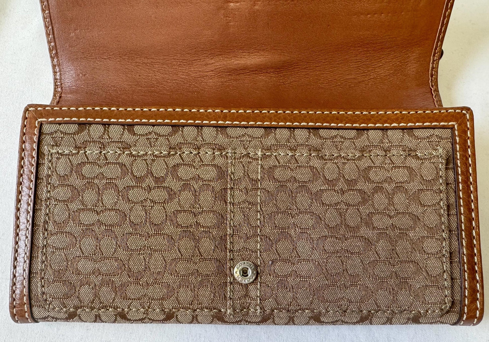 Y2K 00s Coach Soho Signature Beige Khaki Brown Canvas Leather Wallet